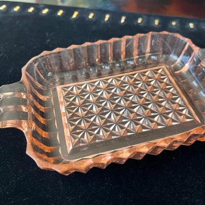 Pink depression glass candy dish