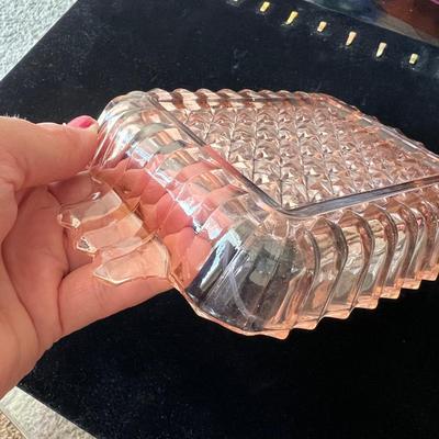 Pink depression glass candy dish