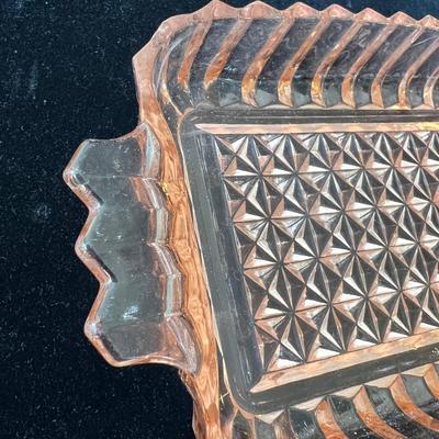 Pink depression glass candy dish