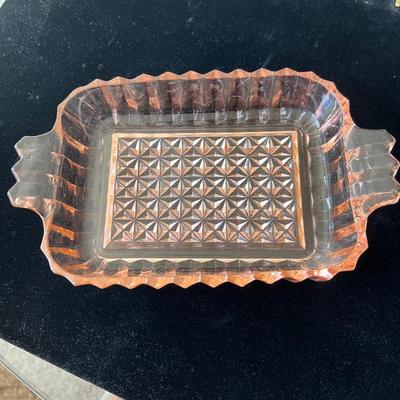Pink depression glass candy dish