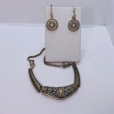 LOT 8: Silver & Gold Tone Choke/Collar Style Necklace & Earrings