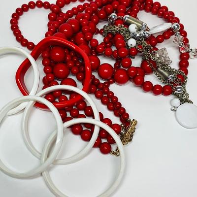 LOT 10: Red & White Collection: Necklaces with Bangles