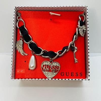 LOT 13: Guess Necklace, Angel Wing Earrings and Silver Tone Oval Link Braclet