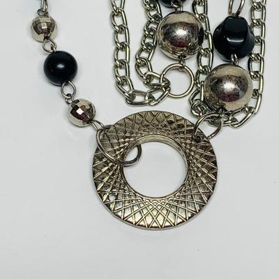 LOT 14: Silver Tone & Beaded Necklace with Stretch Bracelets & Ova Dangle Earrings
