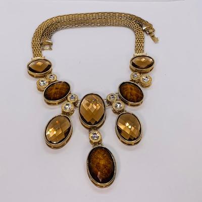 LOT 21: Gold Tone Necklace & Earring Set w/Topez Color Beads