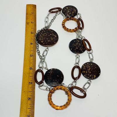 LOT 24: Tribal Style Necklace & Earring Set, Silver Tone/Brown Link Necklace & Earring Set & More