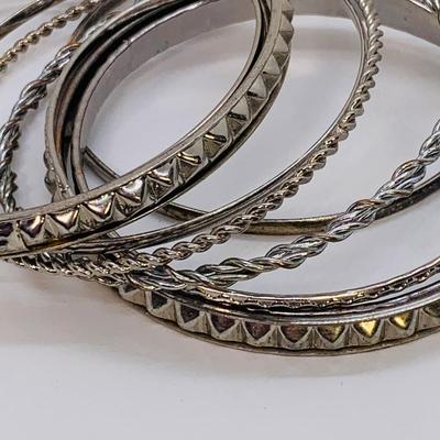 LOT 27: Sarah Coventry Floral Bracelet, Bangles, Hammered Silver Tone Bracelet