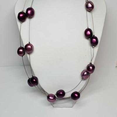 LOT 28: Butterfly & Flower Statement Necklace in Hues of Purple, Beaded Hoop Earrings, & More