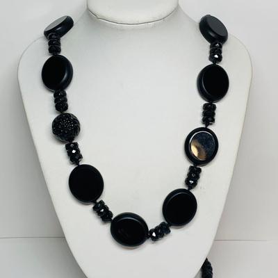 LOT 30: LC/Liz Claiborne Faceted Black Beaded Necklace & Hand-Crafted Beaded Bracelet