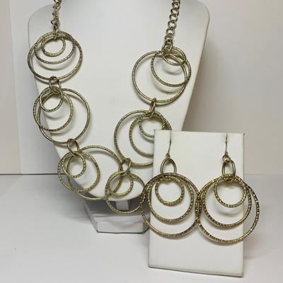 LOT 35: Silver Tone Circle/Loop Necklaces & Earrings w/Cuff Bracelet
