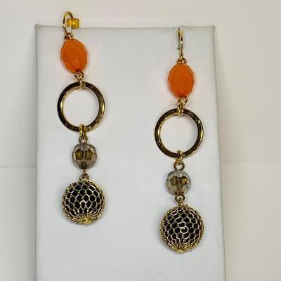 LOT 45: Orange & Brown Bangle Bracelets, Orange/Red Bangle, Gold Tone Necklaces, Earrings & More