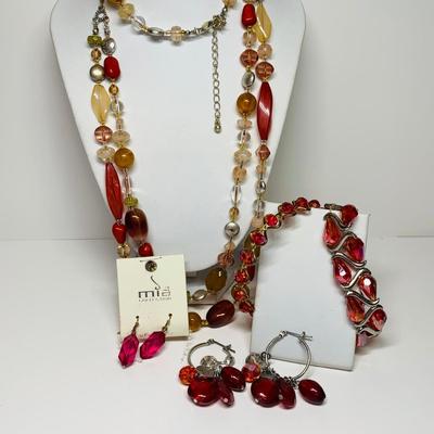 LOT 47: Multi Strand Avon Necklace, Glass Beaded Bracelet & More