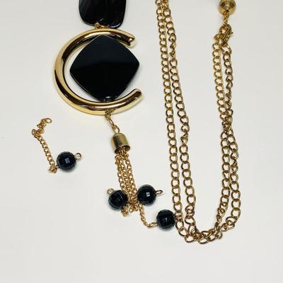 LOT 50: Black & Gold Tone Beaded Necklaces