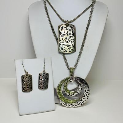 LOT 51: Silver tone Floral Patterned Necklaces & Earrings