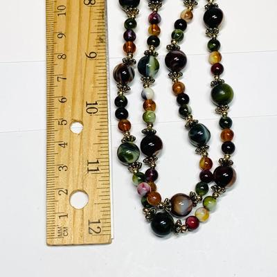 LOT 52: Multicolored Double Strand Beaded Necklace, Unique Wrap Style Necklace & Earrings