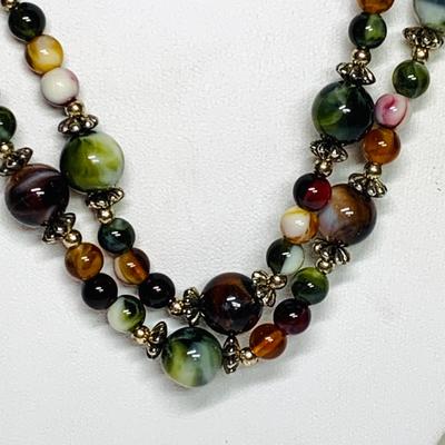 LOT 52: Multicolored Double Strand Beaded Necklace, Unique Wrap Style Necklace & Earrings