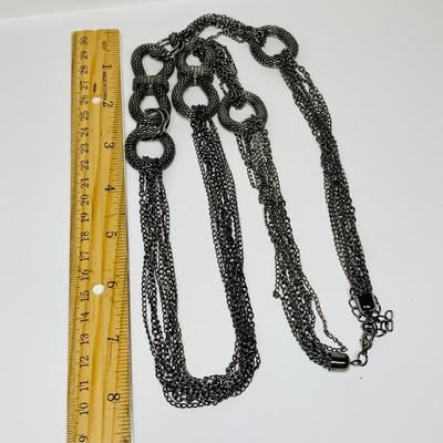 LOT 54: Knotted Black Chain Necklace, Fringe Style Hoop Earrings & More
