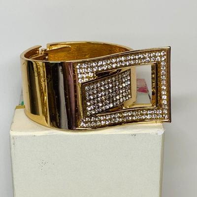 LOT 57: Adrienne Vittadini Buckle Gold Tone Hinge Cuff Bracelet & Chunky Gold Tone Necklaces