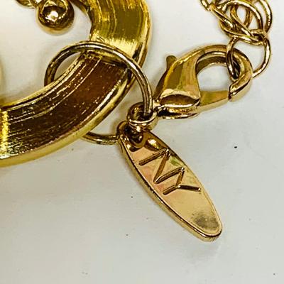 LOT 57: Adrienne Vittadini Buckle Gold Tone Hinge Cuff Bracelet & Chunky Gold Tone Necklaces