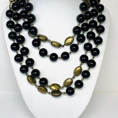 LOT 58: Gold Tone & Black Beaded Necklace with a Matching Necklace & Earring Set