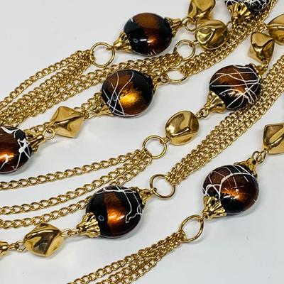 LOT 60: Gold Tone & Faux Brown Bead Collection: Necklaces & Earrings