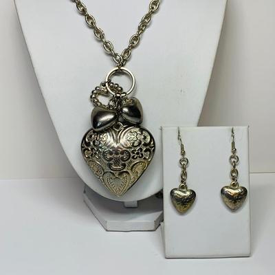 LOT 61: Large Silver Tone Butterfly Necklace, Heart Dangle Earrings, Butterfly Earrings & More
