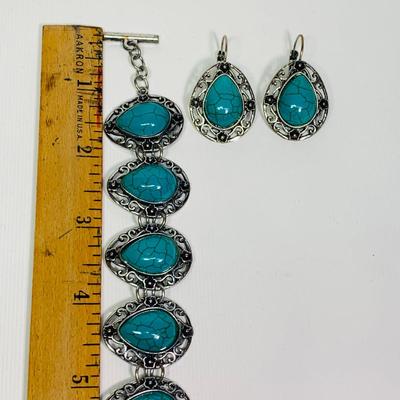 LOT 116: Sterling Silver 925 Hoop Earrings, Colette Bracelet, Faux Turquoise Bracelet w/ Matching Earrings & More