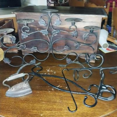 VINTAGE CASTIRON CLOTHES IRON- CANDELBRELLA-SINGLE CANDLE HOLDER