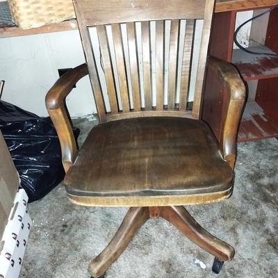 VINTAGE WOODEN DESK CHAIR-DESK LIGHT AND OFFICE SUPPLIES
