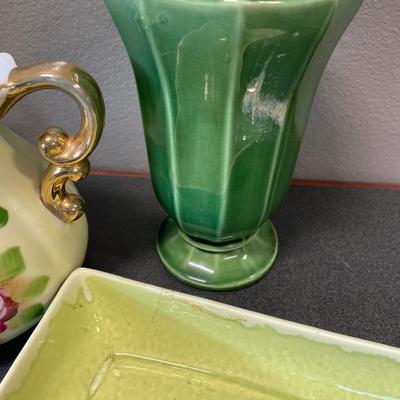 Green pottery pieces