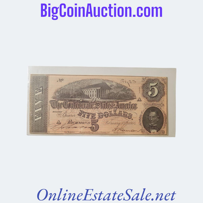 THE CONFEDERATE STATES AMERICA FIVE DOLLARS NOTE