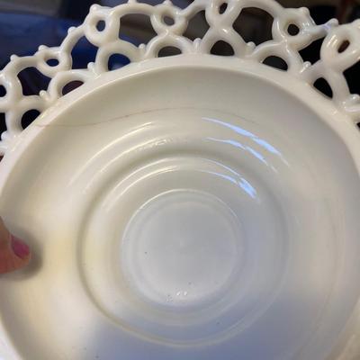 MILK GLASS bowls plate swan