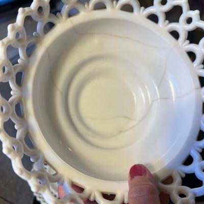 MILK GLASS bowls plate swan