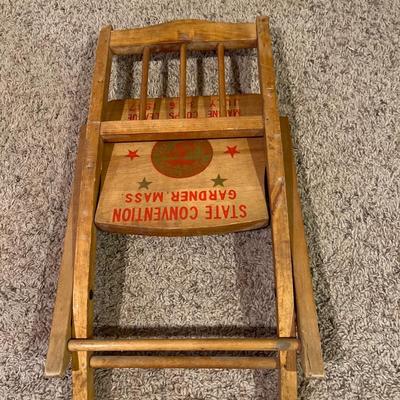 Small childâ€™s wooden folding chair vintage