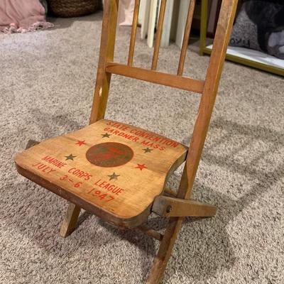 Small childâ€™s wooden folding chair vintage