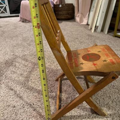 Small childâ€™s wooden folding chair vintage