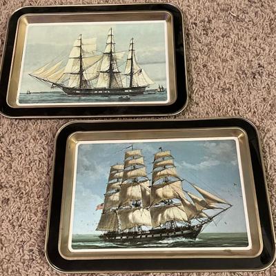 Tin ship trays sailing ships