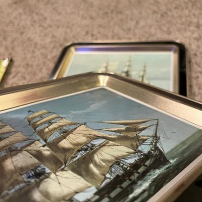 Tin ship trays sailing ships