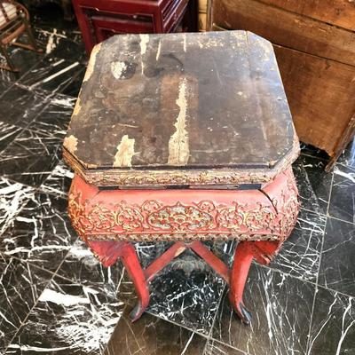 Lot #110  Old Chinese Red Lacquer Side Table/Plant Stand