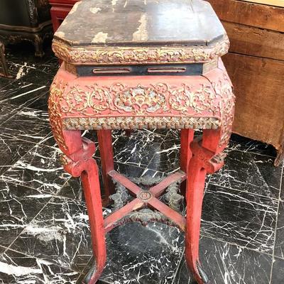Lot #110  Old Chinese Red Lacquer Side Table/Plant Stand