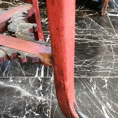 Lot #110  Old Chinese Red Lacquer Side Table/Plant Stand
