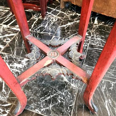 Lot #110  Old Chinese Red Lacquer Side Table/Plant Stand