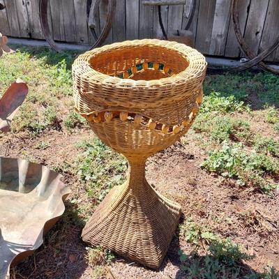 COPPER FLOWER FOUNTAIN, HOWLING COYOTES AND WICKER PLANT HOLDER