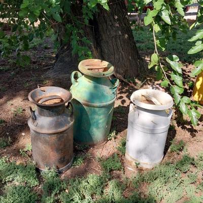 3 OLD MILK CANS