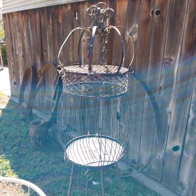 HOMECREST METAL WIRE GLIDER, BIRD CAGE ON STAND AND TALL VASE