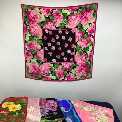 832 Floral Scarf Lot Hydrangea Hibiscus Adrienne Vittadini