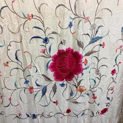 837 Antique Piano Manton Shawl Hot Pink Large Floral Design