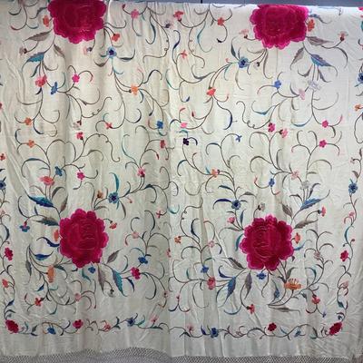 837 Antique Piano Manton Shawl Hot Pink Large Floral Design