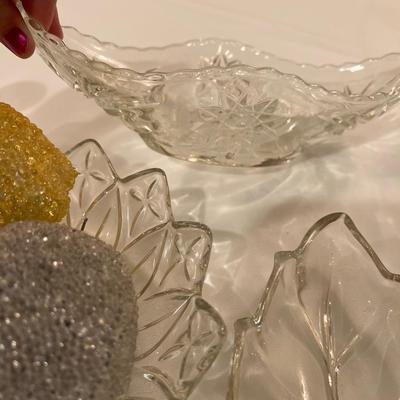 Crystal dishes candle holders and fruit
