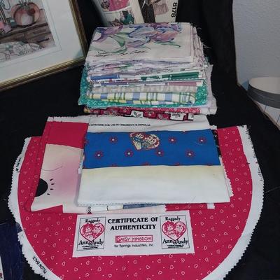 SEWING SQUARES-BUTTONS=MATERIAL=ROLL OF IRON ADHESIVE AND MORE